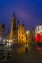 Beautiful illumination of the The Artus Court and Gdans Main Town Hall, Gdansk, Poland Royalty Free Stock Photo