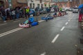 Children in gokarts at National Independence Day in Gdansk in Poland. Celebrates 99th annivers Royalty Free Stock Photo