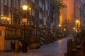 Mariacka street, Main Historic City at night. Gdans, Poland