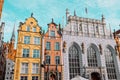 Gdansk, Poland - October 30, 2022: Historic colorful facades at the Long Market square in Gdansk, Poland