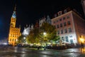 Night view on the market square in the old town center of Gdansk, Poland Royalty Free Stock Photo