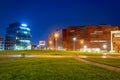 Gdansk, Poland - October 11, 2020: Rusty steel building of European Solidarity Centre in Gdansk at night, Poland. The ECS museum Royalty Free Stock Photo