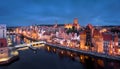 Gdansk, Poland. Panoramic aerial view of Old Town at dusk Royalty Free Stock Photo