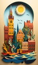 Austria, paper art collage, vibrant layered color paper background, AI generative