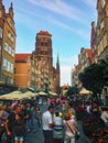 Gdansk, Poland, Piwna street crowded with tourists