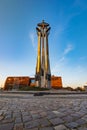 Beautiful and high monument to the Fallen Shipyard Workers 1970 standing in front of European