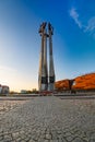 Beautiful and high monument to the Fallen Shipyard Workers 1970 standing in front of European