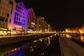 Beautiful night cityscapes of streets and buildings of Gdansk city