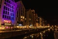 Beautiful night cityscapes of streets and buildings of Gdansk city