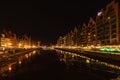 Beautiful night cityscapes of streets and buildings of Gdansk city