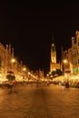 Beautiful night cityscapes of streets and buildings of Gdansk city