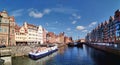 Gdansk, Poland - September 04 2019. Panorama of the old city from the Green Bridge on river trams. Colorful Gothic houses on the Royalty Free Stock Photo