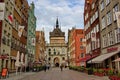 Gdansk, Poland -september17, 2017: sunny day on Dluga street, view on renewed houses and walking people Royalty Free Stock Photo