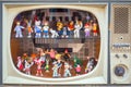 Vintage dummy TV with cartoon characters from the past, Poland