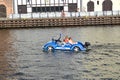 GDANSK, POLAND. Walking catamaran in the form of a car on the Motlava River