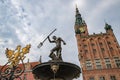 Gdansk, Pomeranian / Poland - September, 25, 2019: Old tenements on the market square in Gdansk. Buildings in the old town of a