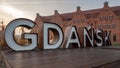 Gdansk sign at sunrise, Gdansk, Poland. Royalty Free Stock Photo