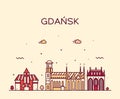Gdansk skyline Poland big city vector linear style