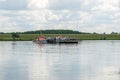 Gdansk Sobieszewo, Poland - June 17, 2017: Ferry with unidentified people on dead Vistula Polish: Martwa Wisla at Sobieszewo Isl