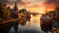 Gdansk sunset above the Motlawa and Zuraw Port Crane, Poland.