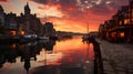 Gdansk sunset above the Motlawa and Zuraw Port Crane, Poland.