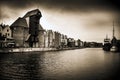 Gdansk waterfront with old fashioned sepia treatment