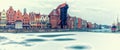 Gdansk winter panorama, view on Zuraw Port Crane from the Motlawa, Poland