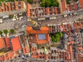 GdaÃâsk from the air. The old town from the bird`s eye view. View of the Long streets, the Long Market and the histori