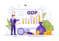 GDP or Gross Domestic Product Vector Illustration with Economic Growth Column and Market Productivity Chart in Flat Cartoon