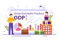 GDP or Gross Domestic Product Vector Illustration with Economic Growth Column and Market Productivity Chart in Flat Cartoon