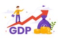 GDP or Gross Domestic Product Vector Illustration with Economic Growth Column and Market Productivity Chart in Flat Cartoon