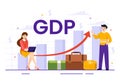 GDP or Gross Domestic Product Vector Illustration with Economic Growth Column and Market Productivity Chart in Flat Cartoon