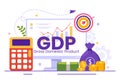 GDP or Gross Domestic Product Vector Illustration with Economic Growth Column and Market Productivity Chart in Flat Cartoon