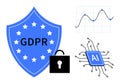 GDPR and Artificial Intelligence Security Concept with Lock, Shield, and Data Chart Elements Royalty Free Stock Photo