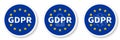 GDPR circle sticker set with the EU flag, the padlock icon and paragraph marks.