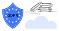 GDPR Compliance with Cloud Technology and Financial Security Symbolized by Shield, Cloud, and Coins Royalty Free Stock Photo