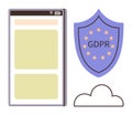 GDPR Compliance Concept with Shield, Mobile Notification, and Cloud Symbol Royalty Free Stock Photo