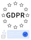 GDPR Compliance Concept with Stars, Data Storage Icon, and Checkmark for EU Data Protection