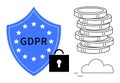 GDPR Compliance Shield with Lock, Money Coins, and Cloud Elements for Secure Data Protection Royalty Free Stock Photo