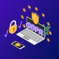 GDPR Concept 3d Isometric View on a Blue. Vector Royalty Free Stock Photo