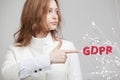 GDPR, concept image. General Data Protection Regulation, the protection of personal data. Young woman working with Royalty Free Stock Photo