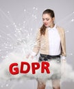 GDPR concept image. General Data Protection Regulation, the protection of personal data. Young woman working with Royalty Free Stock Photo