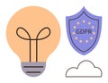 GDPR Concept with Light Bulb, Security Shield, and Cloud for Data Protection and Innovation Royalty Free Stock Photo