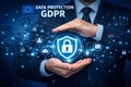 GDPR Data Protection Concept With Business Hands Protecting Digital Security Shield Royalty Free Stock Photo
