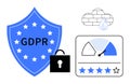 GDPR Data Security Concept with Shield, Lock, Cloud Backup, and Rating Scale Icons Royalty Free Stock Photo
