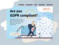 GDPR. General Data Protection Regulation. Businessman pushing massive digital data on office table. Are you compliant