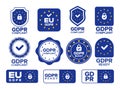GDPR. General data protection regulation compliant labels, privacy policy certificate and safe personal information emblems Royalty Free Stock Photo