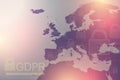 GDPR - General Data Protection Regulation. Dotted Europe map and flag. Protection of personal data. Vector illustration.