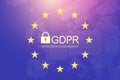 GDPR - General Data Protection Regulation. Dotted Europe map and flag. Protection of personal data. Vector illustration