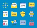 GDPR General Data Protection Regulation icon set, flat style Royalty Free Stock Photo